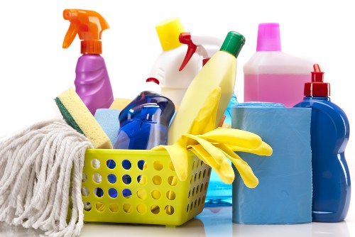 Professional carpet cleaning team following health and safety procedures